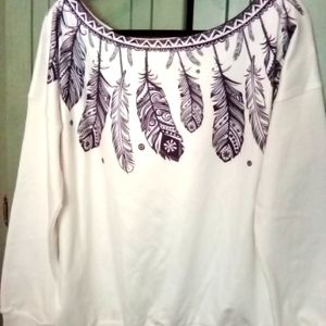 Ladies sz Lg feather print blouse